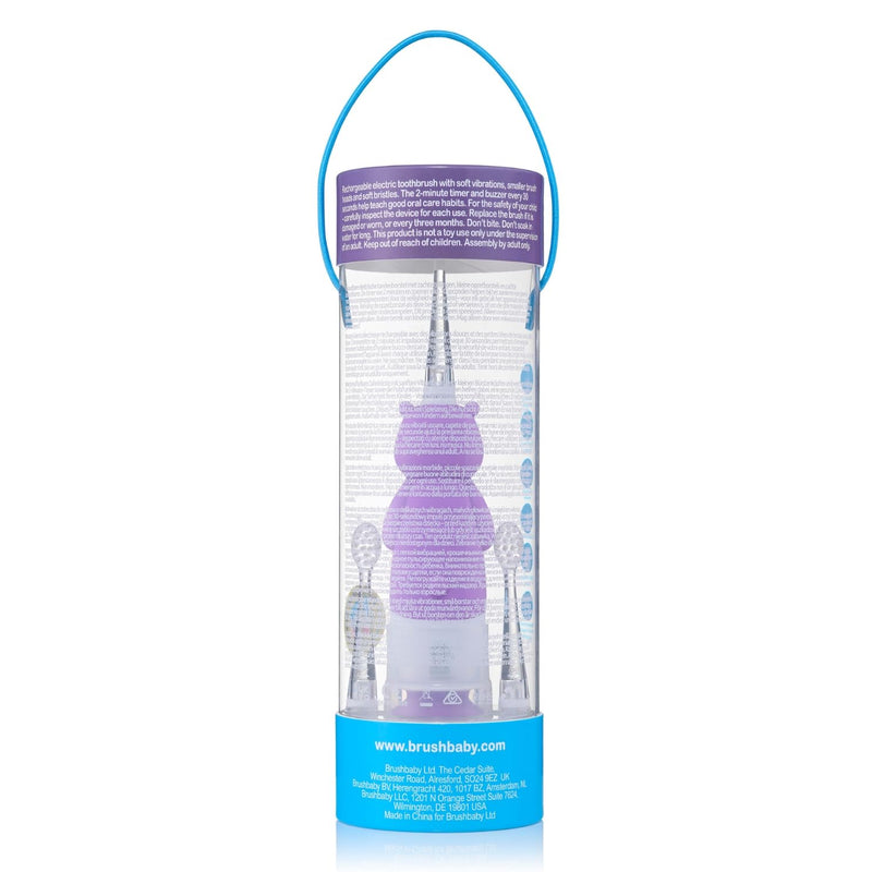 [Australia] - BrushBaby - WildOnes - Kids Rechargeable Electric Toothbrush, Ages 0-10 - Holly Hippo Design with Flashing Lights - DeepClean Bristles for Superior Cleaning - 2 Replacement Brush Heads, 1 USB Cable 