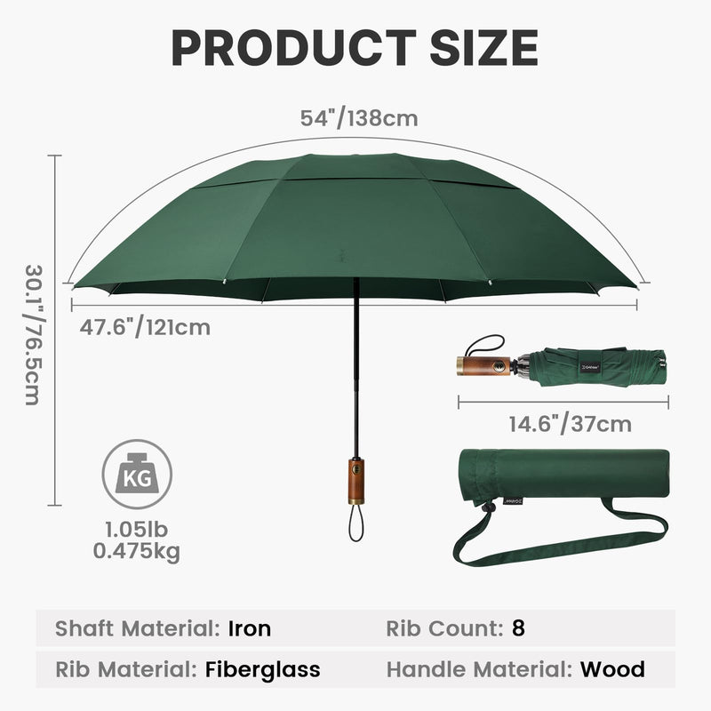G4Free 54 + 62 Inch Large Golf Umbrella Compact Reverse Travel Umbrella Windproof for Rain Double Canopy Automatic Open Close With Reflective Stripe