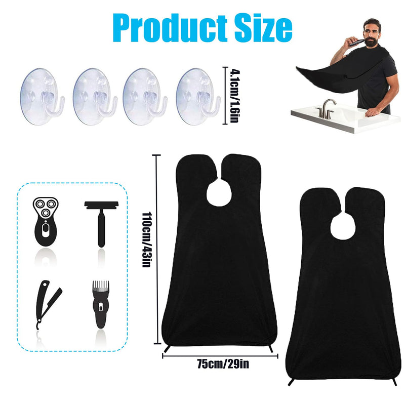 [Australia] - Pack of 2 Beard Bibs with 4 Suction Cups Non-Stick Hair Catcher Grooming Cloth Waterproof Beard Trimming Catcher Cape Gifts for Men (Black) 