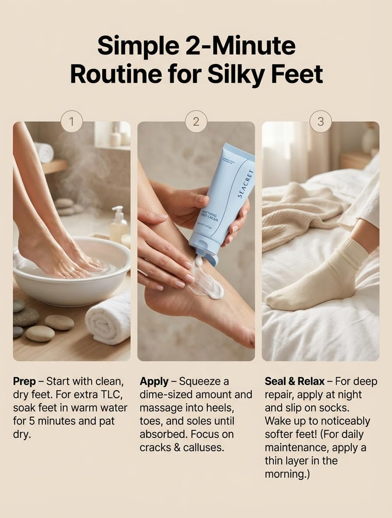 SEACRET Dead Sea Foot Cream - Deep Moisture Heel Repair with Tea Tree Oil, Shea & Cocoa Butter, Rapid Absorption Formula for Dry, Cracked Skin, Hypoallergenic, Paraben-Free & Vegan, 3.4 Fl Oz / 100 ml 3.4 Fl Oz (Pack of 1)