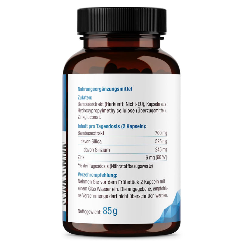 [Australia] - effective nature - high-dose silicon capsules - 180 pieces made from bamboo extract - 500 mg bamboo silicon per day - with zinc to support normal bones, hair, nails and skin - vegan 180 pieces (pack of 1) 