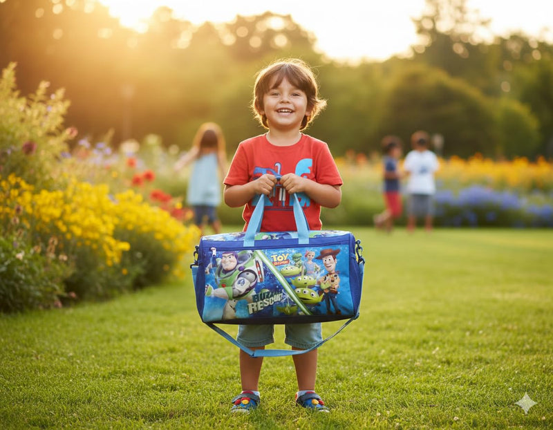 Disney Pixar Toy Story Kids’ Duffle Bag – Buzz Lightyear, Woody & Friends Travel Gym Bag with Adjustable Strap