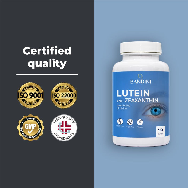 Bandini® High-Dose Lutein and Zeaxanthin, Antioxidant Eye Supplement with Bilberry and Red Vine, Zinc, Vitamins A, B2, and E – Natural Vision Support – 90 Tablets