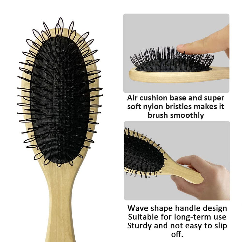 Amirce Wig Brush for Synthetic Hair, Detangling Professional Wood Handle Comb Set, WB-1 Middle