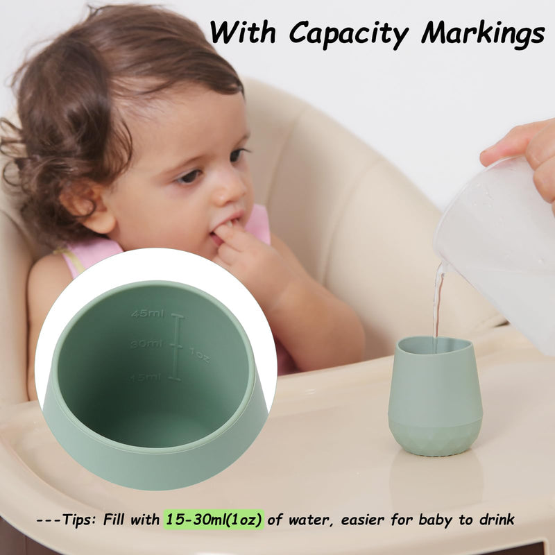 [Australia] - Seposeve Silicone Baby Cups for 6-12 Months, 12-24 Months, Pack of 2 Tiny Open Training Silicone Cup for Baby and Toddler, Baby Mouth-Like Design, with Capacity Markings, Green Blue 