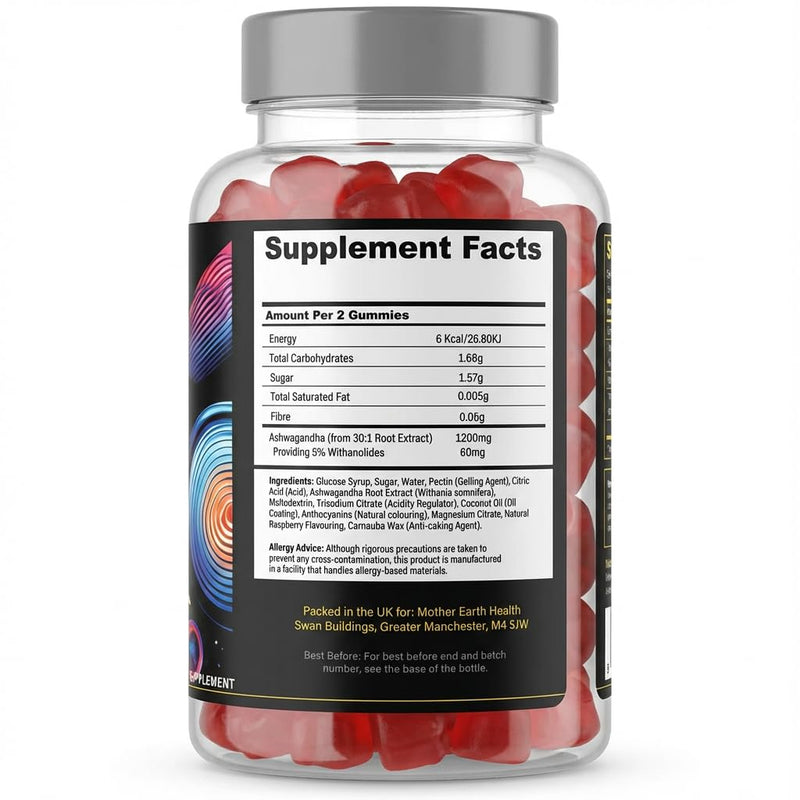 Ashwagandha Gummies 1200mg – 150 Gummies – 2.5 Months Supply - 5% Withanolides – Natural Raspberry Flavour – High Strength - Stress Relief & Mood Support – Vegan, Non-GMO, Gluten Free