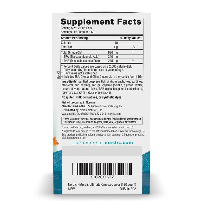 [Australia] - Nordic Naturals Ultimate Omega Jr., Strawberry - 120 Mini Soft Gels - 680 Total Omega-3s with EPA & DHA - Brain Health, Mood, Learning - Non-GMO - 60 Servings 120 Count (Pack of 1) 
