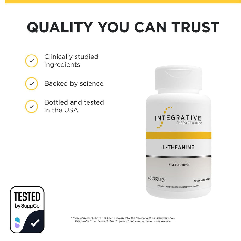 Integrative Therapeutics L-Theanine - Amino Acid Supplement for Stress & Relaxation Support* - Vegan, Gluten-Free & Dairy-Free - Third-Party Tested - 60 Capsules (30 Servings) Standard Packaging
