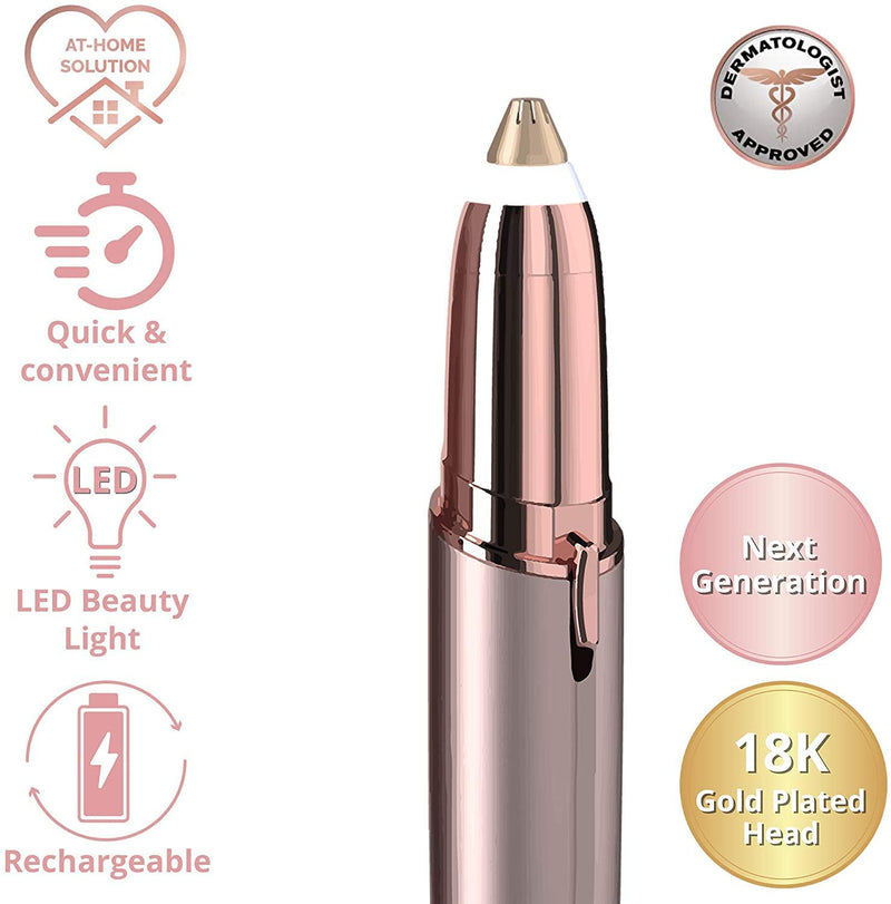 [Australia] - Eyebrow Trimmer for Women, Rechargeable Eyebrow Hair Remover, Painless Electric Razor with 2 x Replacement Heads, Eye Brow and Face Epilator Hair Removal (Rose Gold) Rose Gold-1 