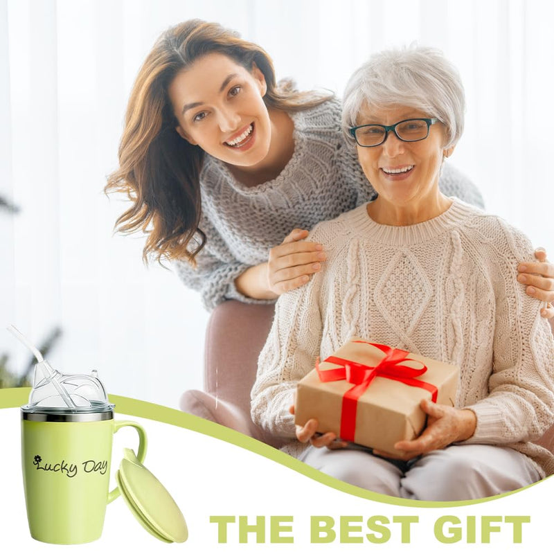 Adult Sippy Cup 350ml, 3-in-1 Beakers for Elderly with Lid And 30cm Straw, Non Spill Cups for Elderly, Anti Choke Safe Drinking Cup for Elderly Disabled Patient Maternity, Dysphagia Cups (Green)