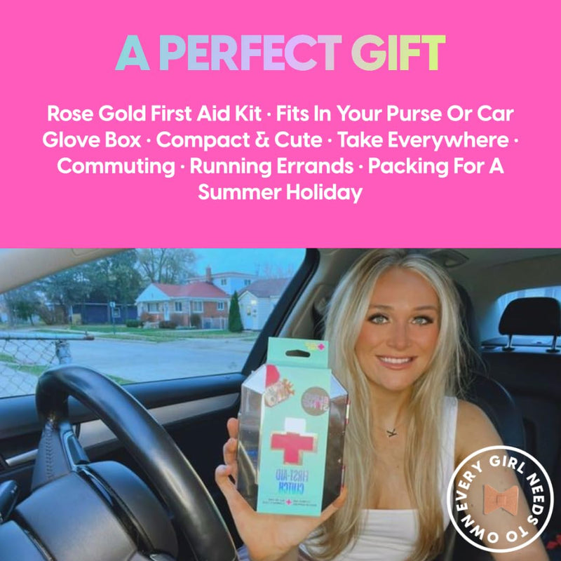 [Australia] - BLINGSTING First Aid Kit - 75 Essential First-aid Supplies, Bandages, Wipes, Gold Travel Case - Multipurpose Mini Emergency Kit for Women - Pink Interior - Compact & Versatile - TSA Approved (1 Count) 