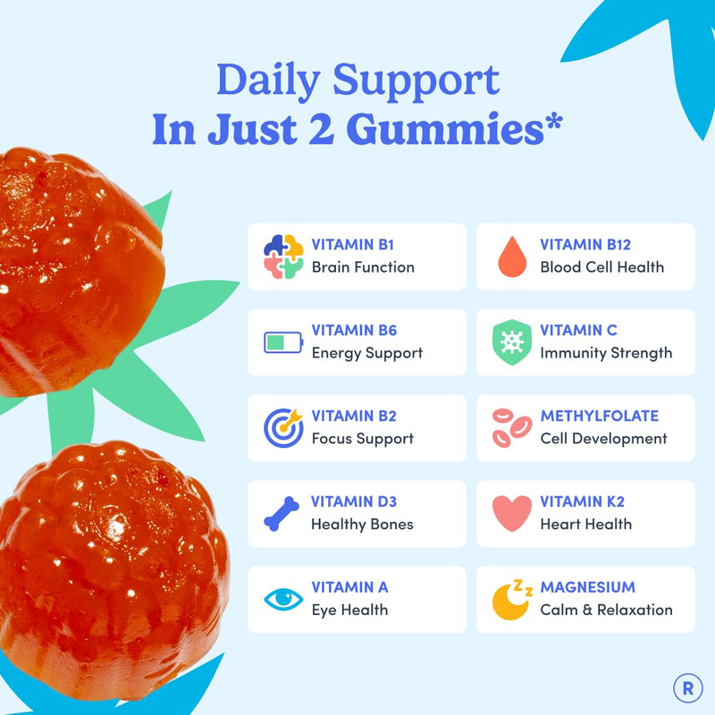 FIRST DAY Vitamins for Teens - Teen Multi Vitamins for Girls & Boys 12-17, Organic Fruit & Veggie Blend - 12 Key Nutrients: Vitamins A, B1, B2, B6, B9, B12, C, D3, E, K2-60 Day Supply 120 (Pack Size 2)