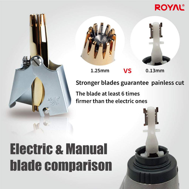 [Australia] - [MADE IN KOREA] ROYAL Gold Nose hair trimmer for men, Golden Birdie, Allergy-free, Manual, Battery-free, Waterproof, Painless with Twelve Dual-Edged blades, Patented Mechanism ET-4PG 
