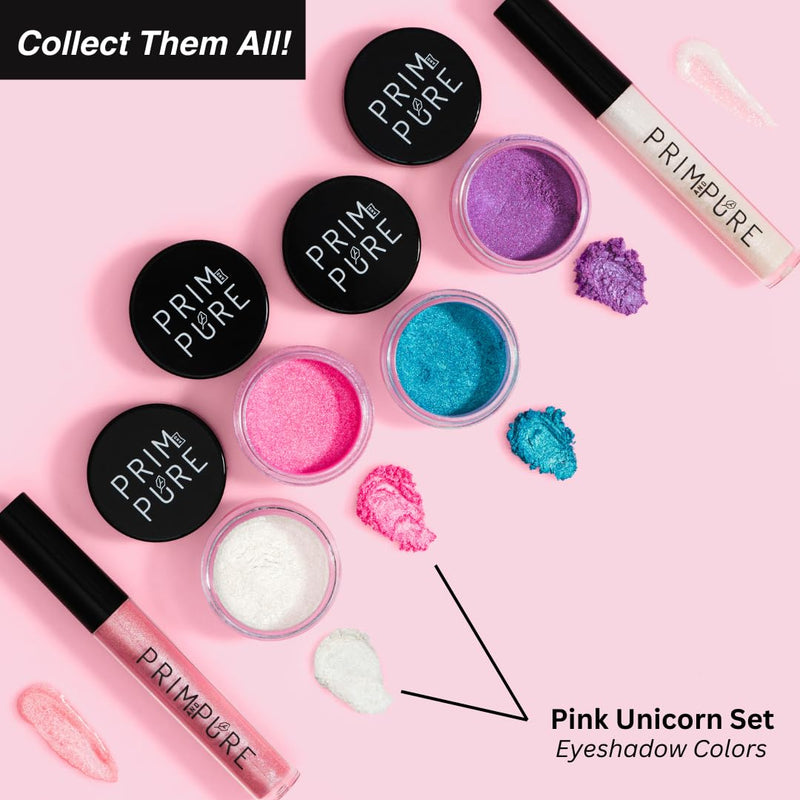 [Australia] - Prim and Pure Mineral Gift Set with Unicorn Mirror| Perfect for Play Dates & Birthday Parties | Kids Eyeshadow Makeup – Mineral | Organic & Natural Makeup Kit for Kids| Made in USA (Pink) Pink 