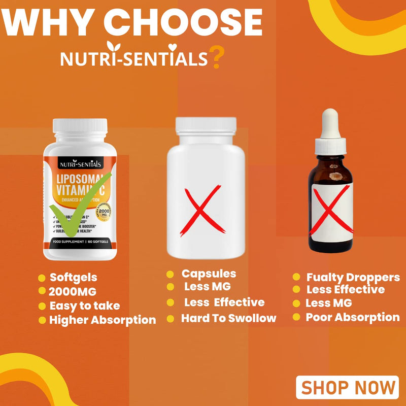 Liposomal Vitamin C Capsules - 2000mg Pure Extra High Strength Formulation | 60 Soft Gels | Pure Vegan Liposomal Vitamin C | Immune Booster |