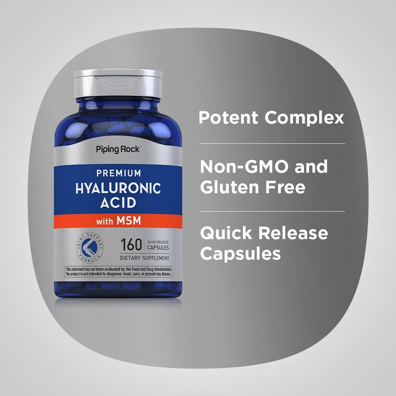 [Australia] - Piping Rock Hyaluronic Acid with MSM | 1000mg | 160 Capsules | Non-GMO and Gluten Free Supplement 