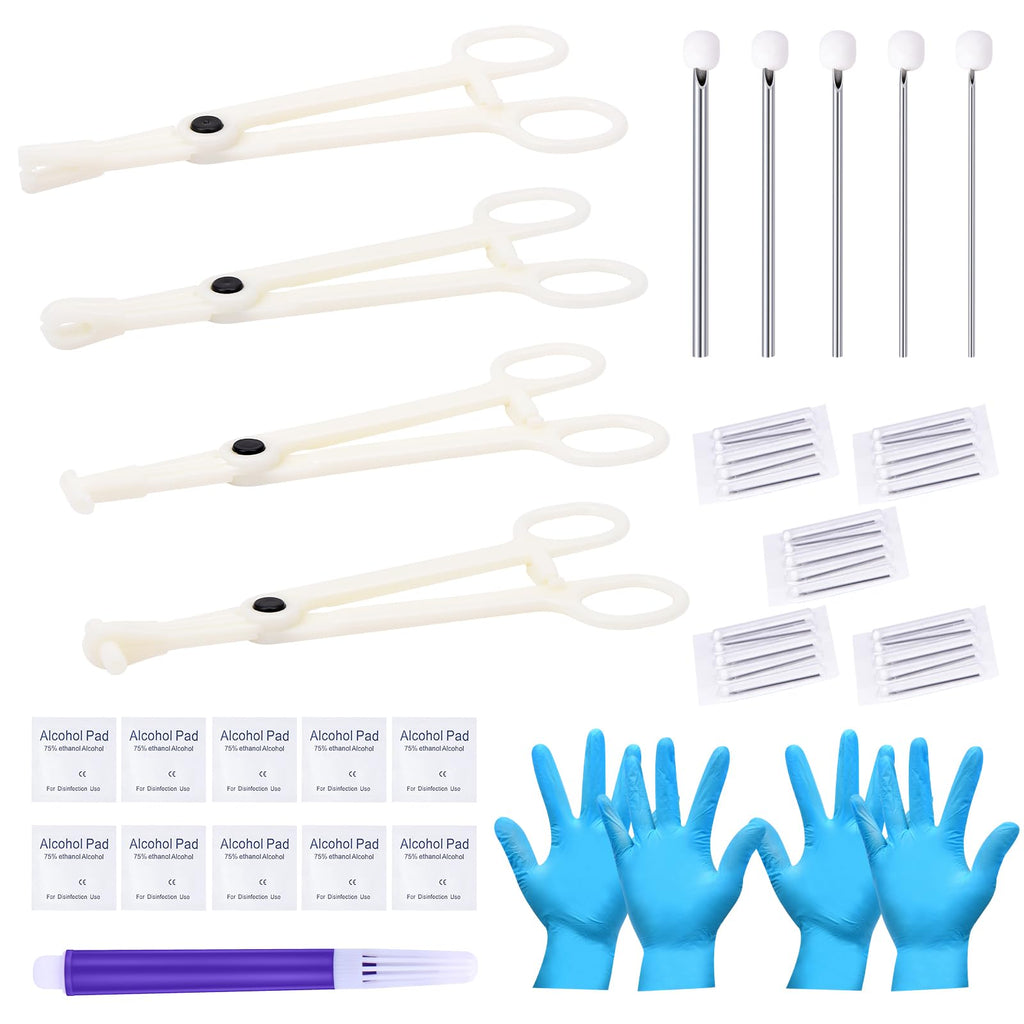 JIESIBAO 42pcs Body Piercing Kit Piercing Needles Clamps Kit for Ear Nose Septum Belly Button Tongue Nipple Eyebrow Lip Piercing 12G 14G 16G 18G 20G Needles with 4 Disposable Piercing Clamps Forceps