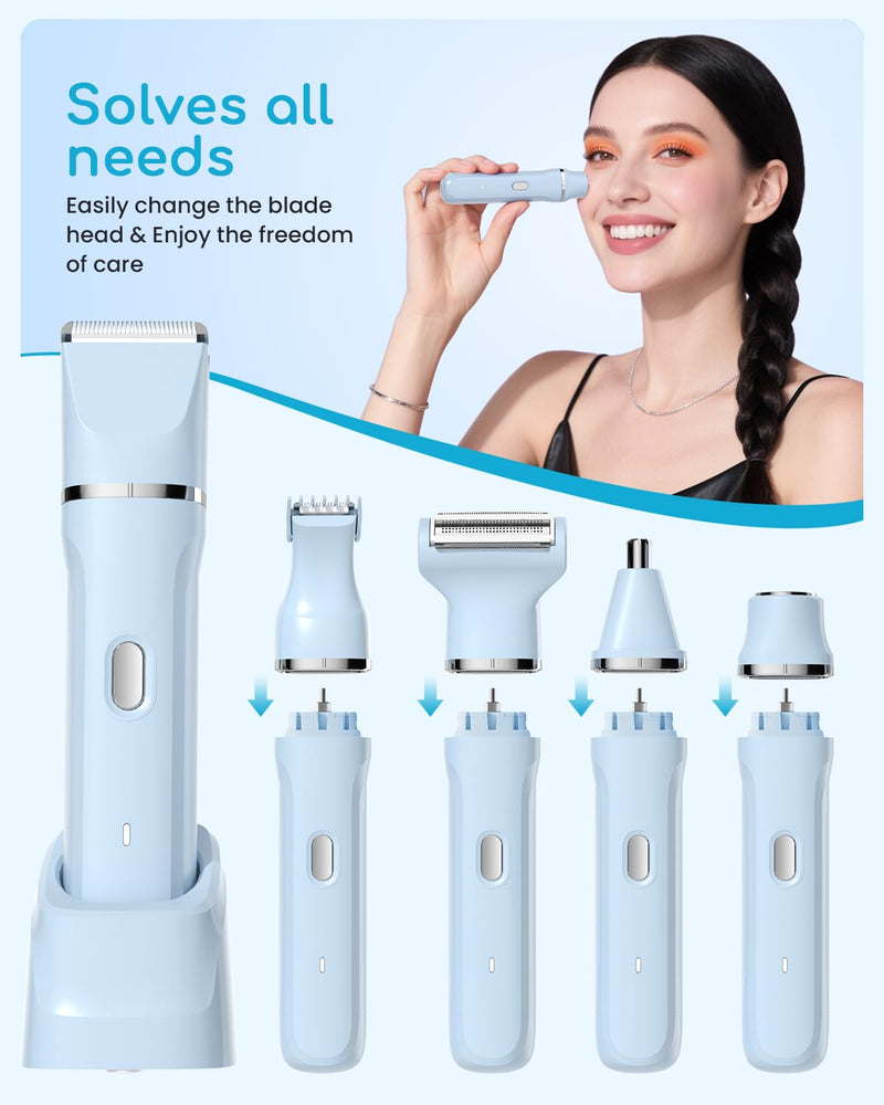 [Australia] - Bikini Trimmer for Women - 5 in 1 Electric Razors for Ladys Pubic Facial Nose Body Leg Hair Removal, Waterproof Electric Shaver for Women Private Area Sensitive Skin, Personal Hair Trimmer 