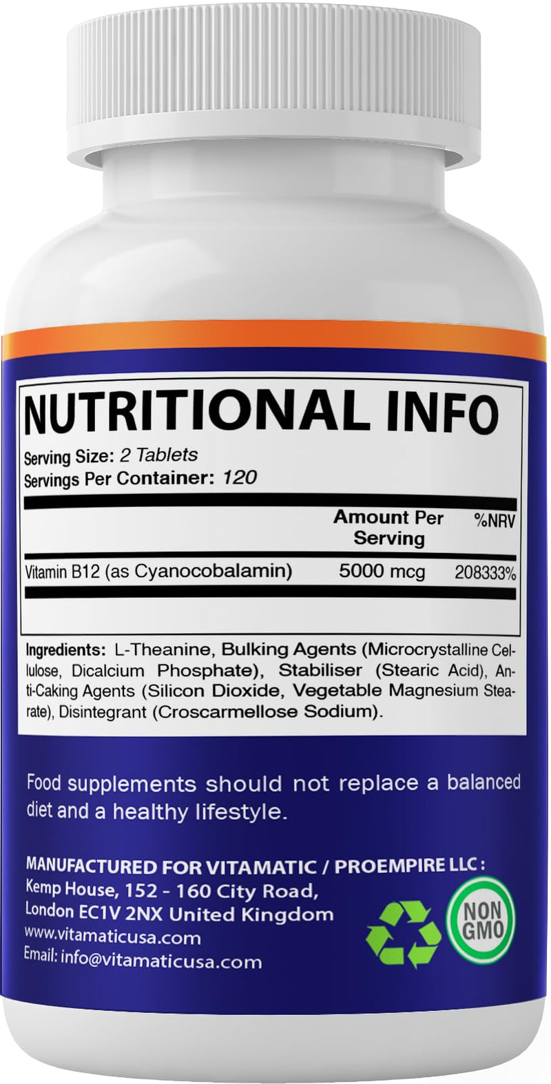Vitamatic L-Theanine Supplement 400mg per Serving - 240 Tablets - Non-GMO, Gluten Free