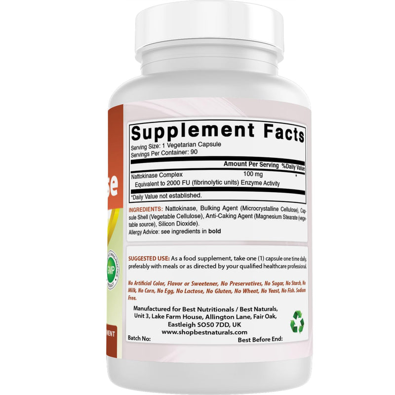 Best Naturals Nattokinase, 2000 Fu, 100 Mg, 90 Veg Capsules (90 Count (Pack of 3)) 90 count (Pack of 1)