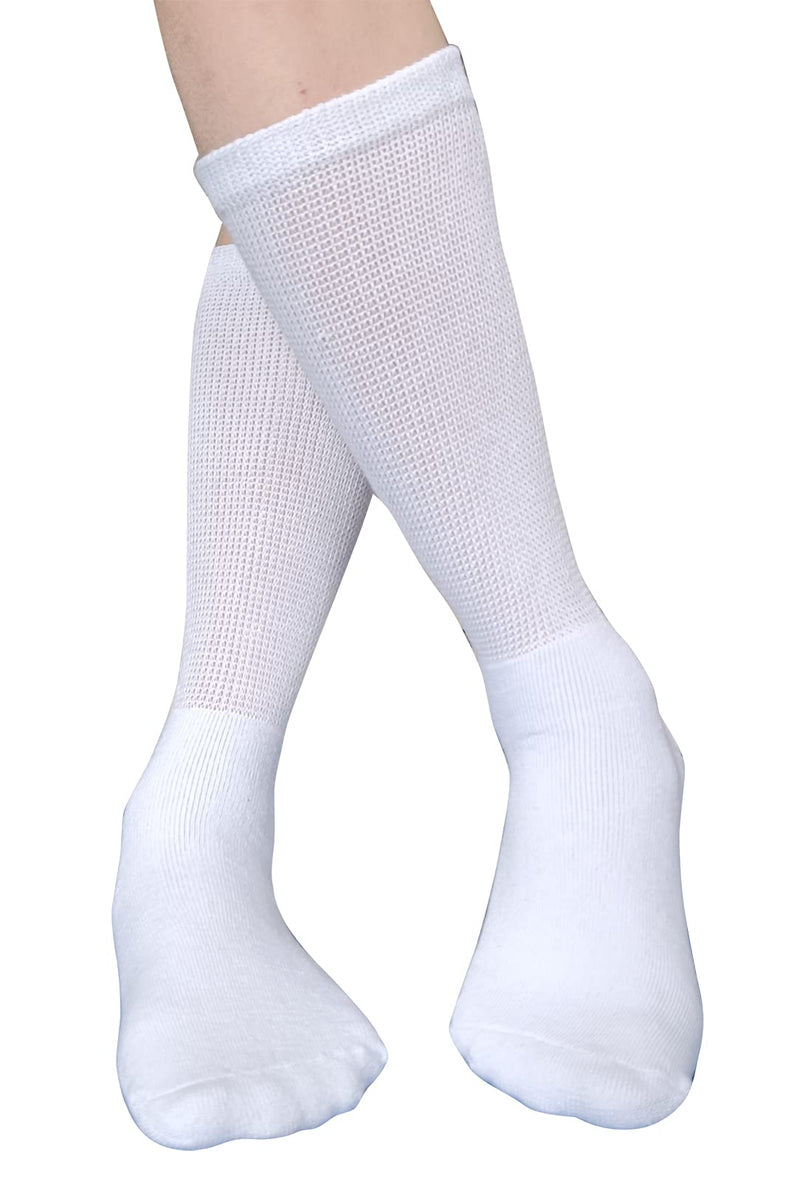 [Australia] - Men Diabetic Socks Extra Wide Non Binding Crew Sock Cushioned Moisture Wicking Socks Loose Top Edema Thick Ankle 3 Pairs One Size A-white (3 Pairs) 