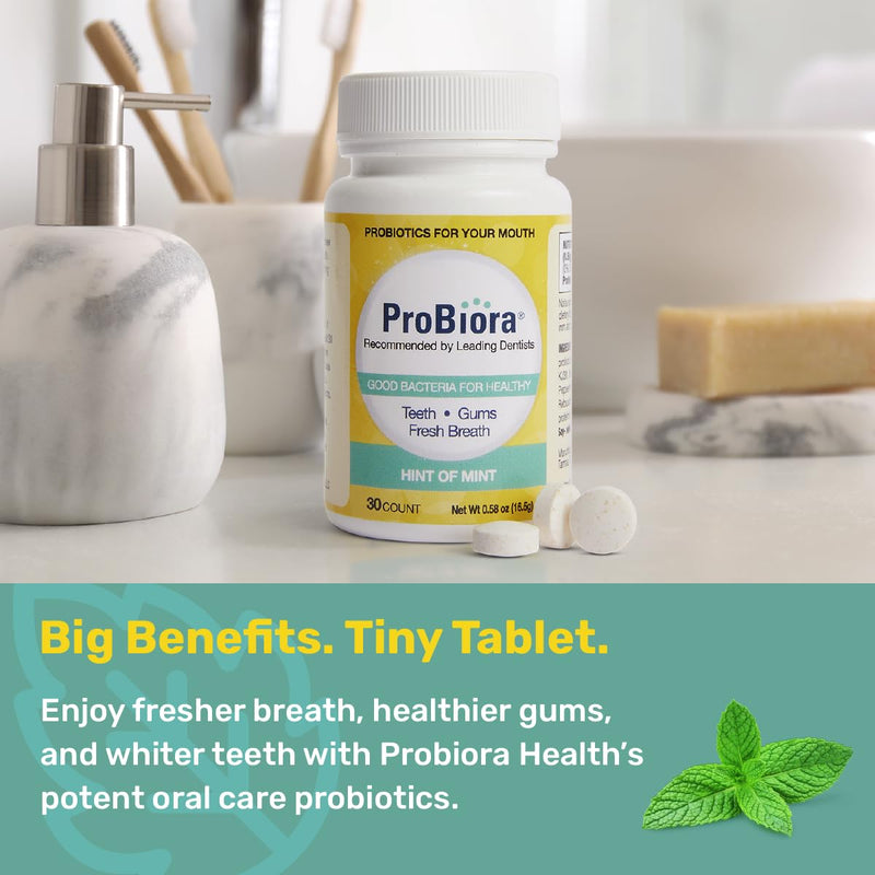 ProBiora Oral Probiotics for Teeth and Gums | Dental Probiotics for Improved Oral Health | Bad Breath Treatment for Adults | ProBiora3 Patented Probiotic Blend | Tooth Whitening | 30 Mint Tablets 30 Count (Pack of 1)
