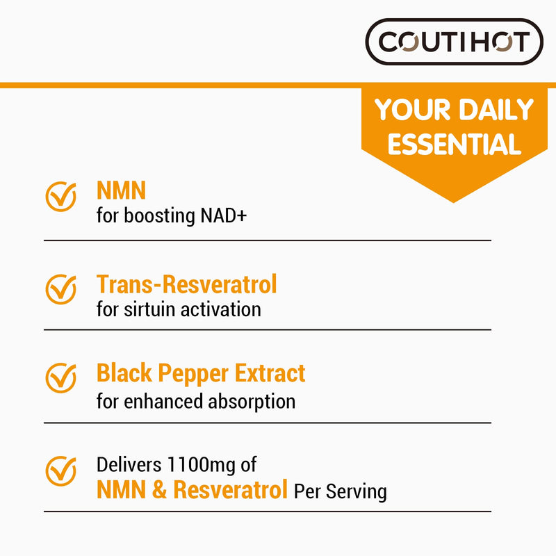 1100mg NAD & Trans-Resveratrol Capsules with 50mg Black Pepper Extract - Nutrient-Rich Blend - Gluten-Free, Non-GMO (60 Count (Pack of 2)) 60 count (Pack of 2)