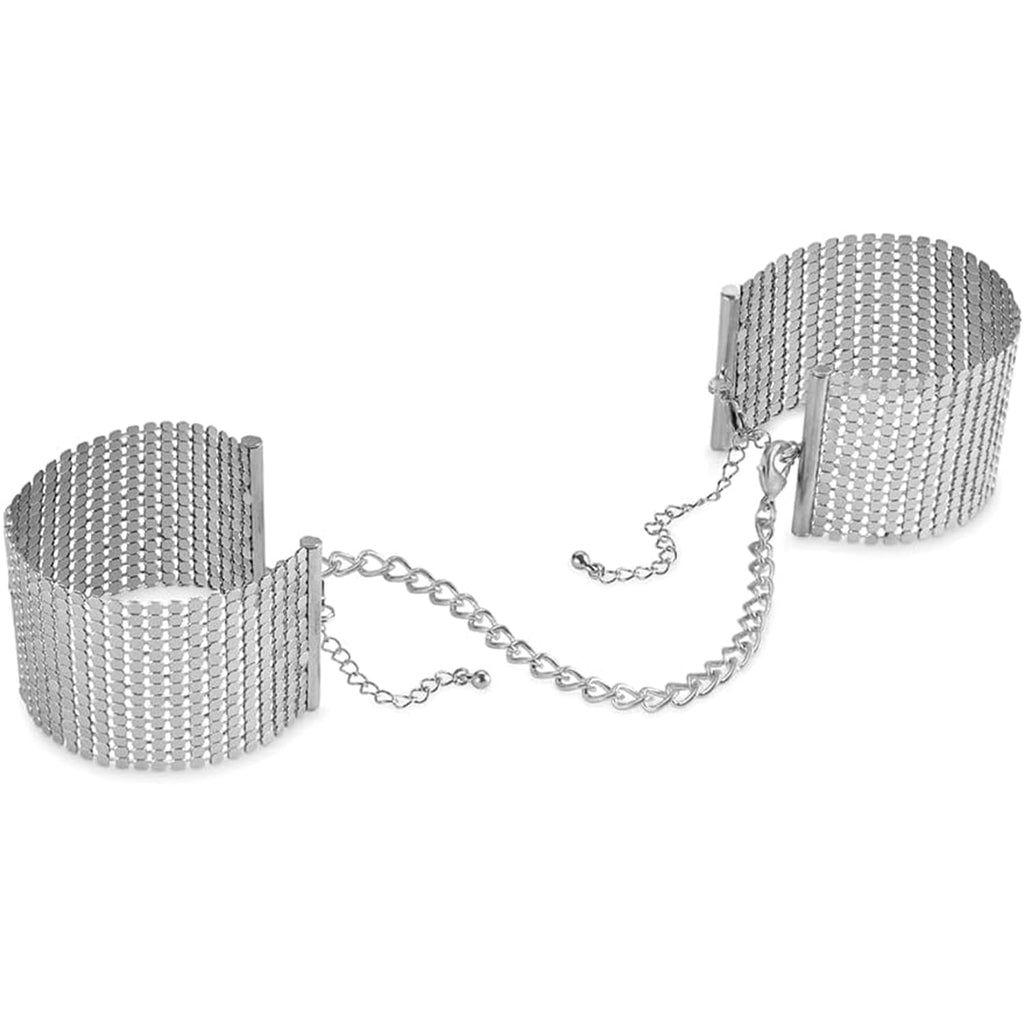 Desir Silver Metallique Mesh Handcuffs for Women for Sex - BDSM Cuffs Adjustable Bracelet - Hand Cuff for Adults Bedroom - Sexy Handcuffs - Sex Handcuff Bracelets for Women