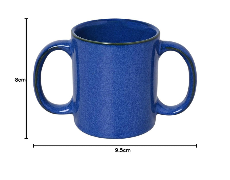 ANCIENTIMPEX Dual Handle Mug (Double Grip Mug) to Aid Tremors, Microwave Safe, 350 Ml Capacity (Elegant Blue)