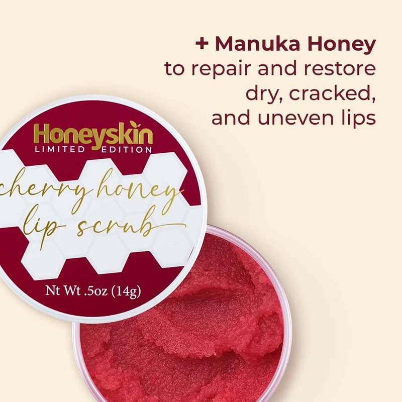 Lip Exfoliator Scrub and Lip Treatment - Gentle Lip Repair for Dry Cracked Lips and Lip Scrubs Exfoliator and Moisturizer - All Naturals Lip Brightening for Dark Lips (Cherry Honey) Cherry Honey