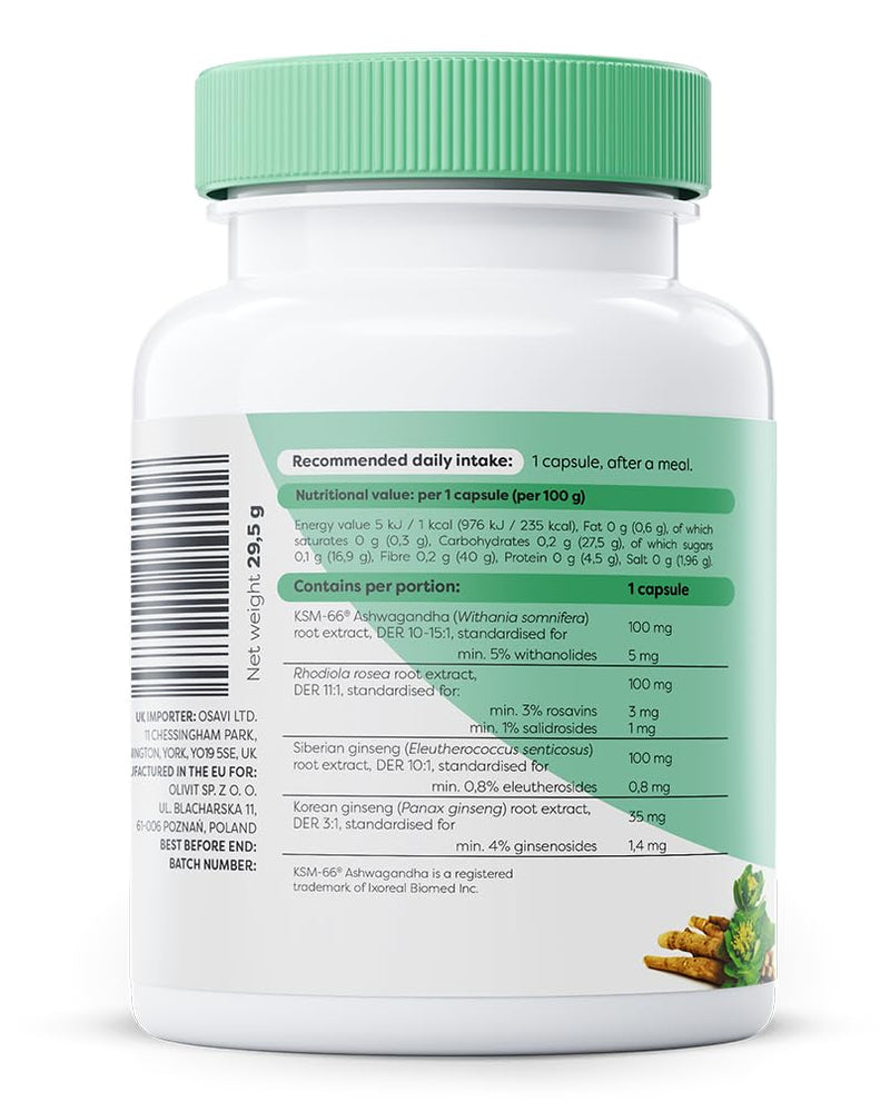 Osavi Ashwagandha, Rhodiola & Ginseng – 60 Vegan Capsules | Stress & Energy Support | Powerful Blend with KSM–66® Ashwagandha | Rhodiola & Ginseng Root Extracts for Resilience | Focus & Vitality