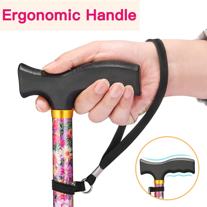 [Australia] - Walking Cane LIXIANG Cane for Man/Woman | Mobility & Daily Living Aids | 5-Level Height Adjustable Walking Stick | Comfortable Plastic T-Handle Portable Walking Stick Folding Cane Pink Print 