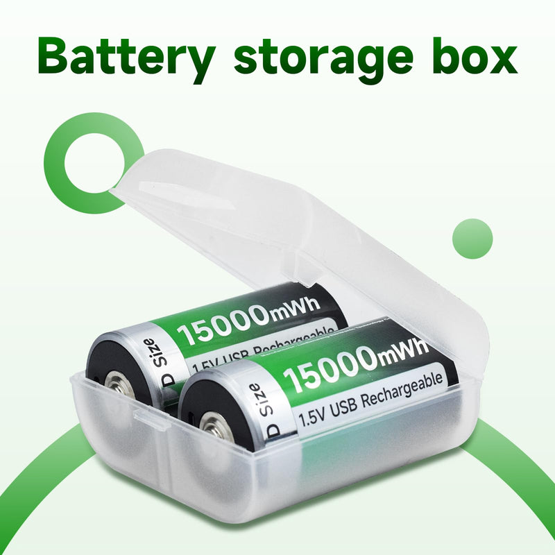 [Australia] - USB D Rechargeable Batteries Lithium 1.5V Constant Output 15000mWh Li-ion D Cell with Type-C Charging Cable,4 Pack 