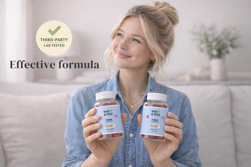 Well & Wild Prebiotic Fibre Gummies – 4g Inulin + Live Cultures – Vegan Gut Health & Digestive Support – Sugar Free – Mixed Berry – 60 Fiber Gummies (30 Day Supply)