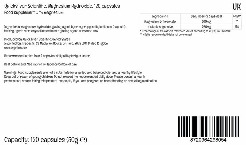Quicksilver Scientific Magnesium Hydroxide – 700mg Pure Magnesium in Capsules, Vegan, Gluten-Free, additive-Free, Laboratory Tested – 120 Capsules