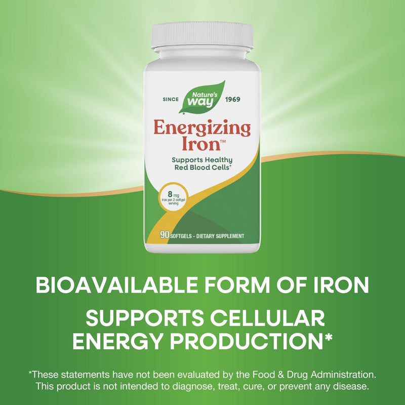 Nature's Way Energizing Iron, Supports Healthy Red Blood Cells*, 8 mg Iron & 200 mcg Vitamin B12 per 2-Softgel Serving, No Gluten, 90 Softgels (Packaging May Vary)