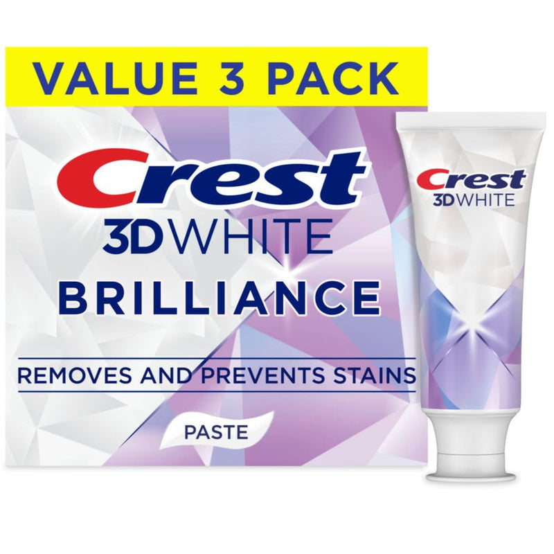 [Australia] - Crest 3D White Brilliance Bright Mint Teeth Whitening Toothpaste, 4.3 oz Pack of 3, 100% More Surface Stain Removal, 24 Hour Active Stain Prevention, Whiter Teeth in 3 Days 