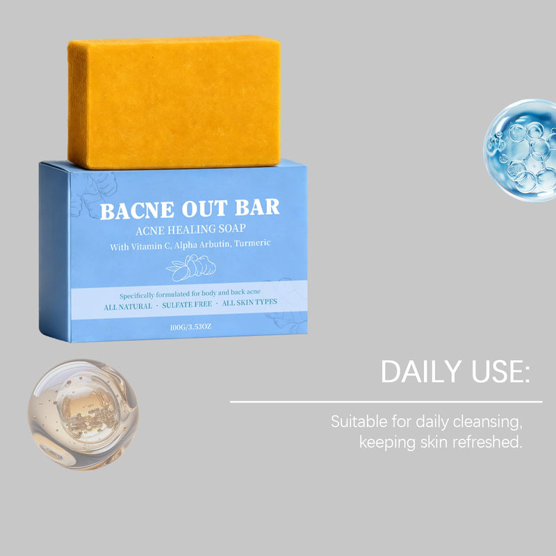 2 PCS Bacne Out Back Acne Cleansing Soap | Turmeric, Vitamin C & Alpha Arbutin Formula, Natural Exfoliating Cleanser For Back & Body Breakout Care