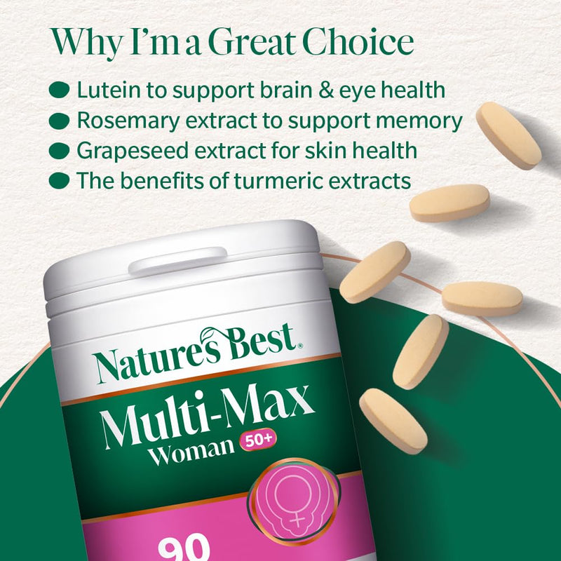 Nature's Best Multi-Max Multivitamin for Women Age 50+ - with Vitamin B6, Folic Acid, Zinc and More - UK Made - 90 Tablets (3 Months' Supply)