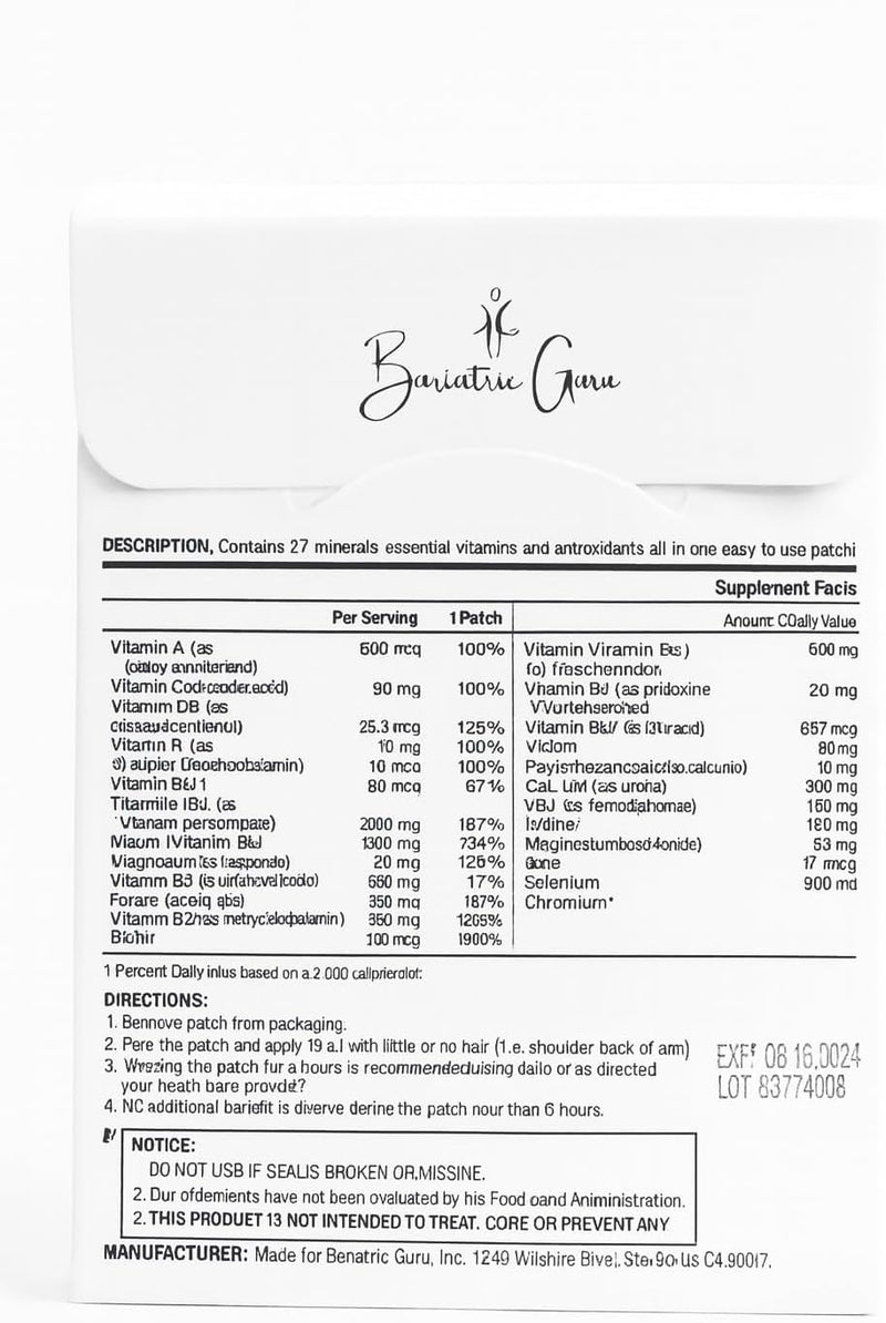Multivitamin + Iron Supplement Transdermal Patch – Daily Vitamin & Mineral Supplement with B Complex, Vitamin D3, Calcium, Magnesium, Iron and Essential Nutrients - 30 Patches