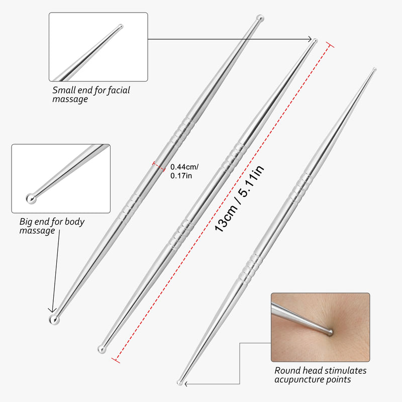 [Australia] - ideayard Facial Reflexology Massage Tool 3 Pieces/6 Szie Headed Stainless Steel Acupuncture Pen Ear Acupressure and Body Point Probe Pen for Deep Tissue Face massage 