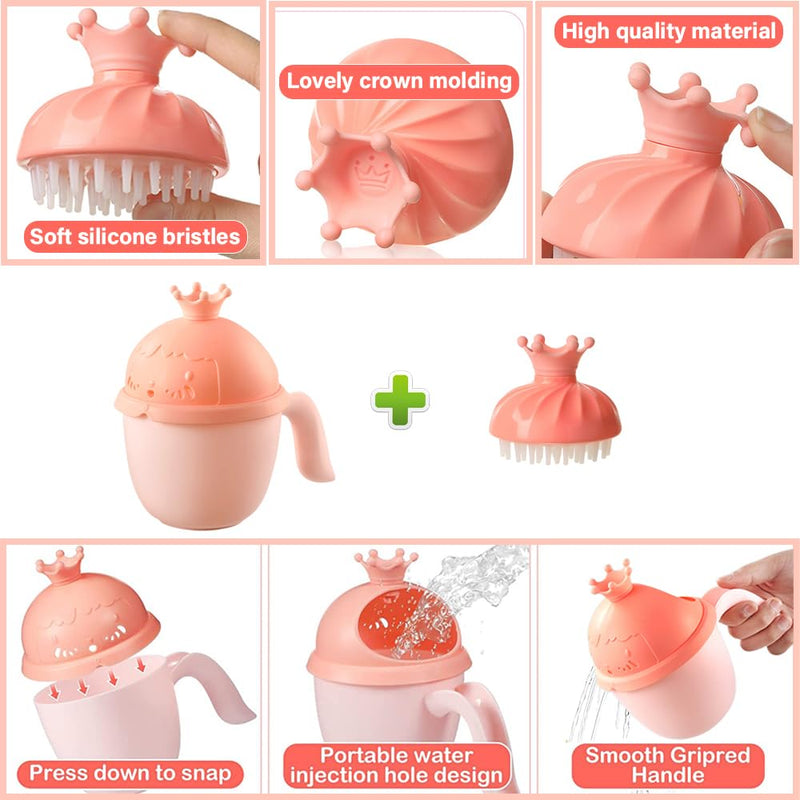 [Australia] - Baby Shower Cap Shield, Baby bath set shower cap/water cup/massage brush,Visor Hat for Eye and Ear Protection for 0-9 Years Old Children,Cute Crown Shape Makes the Baby Bath More Fun (Pink) Pink 