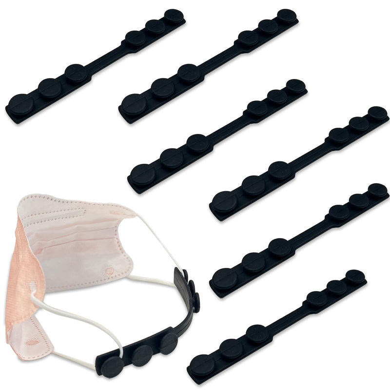[Australia] - 6-Pack Black Adjustable Silicone Mask Strap Extenders ‚Äì Anti-Tightening Ear Savers with Hook Buckle for Comfort and Pain Relief 