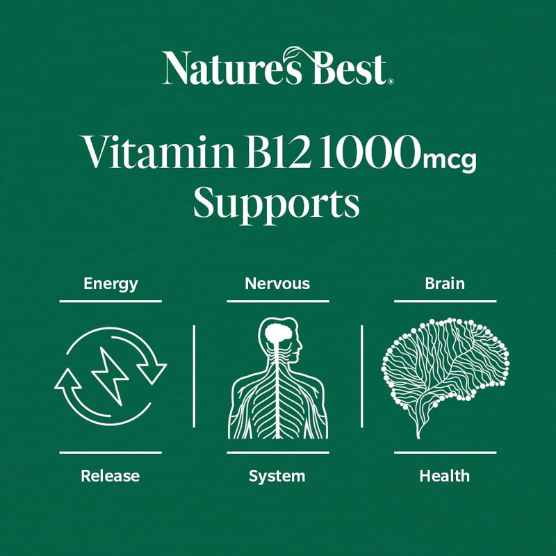 Nature's Best Vitamin B12 (Methylcobalamin) 1,000µg - High Strength Supplement - Immune Support - UK Made - 180 Tablets (6 Months' Supply)