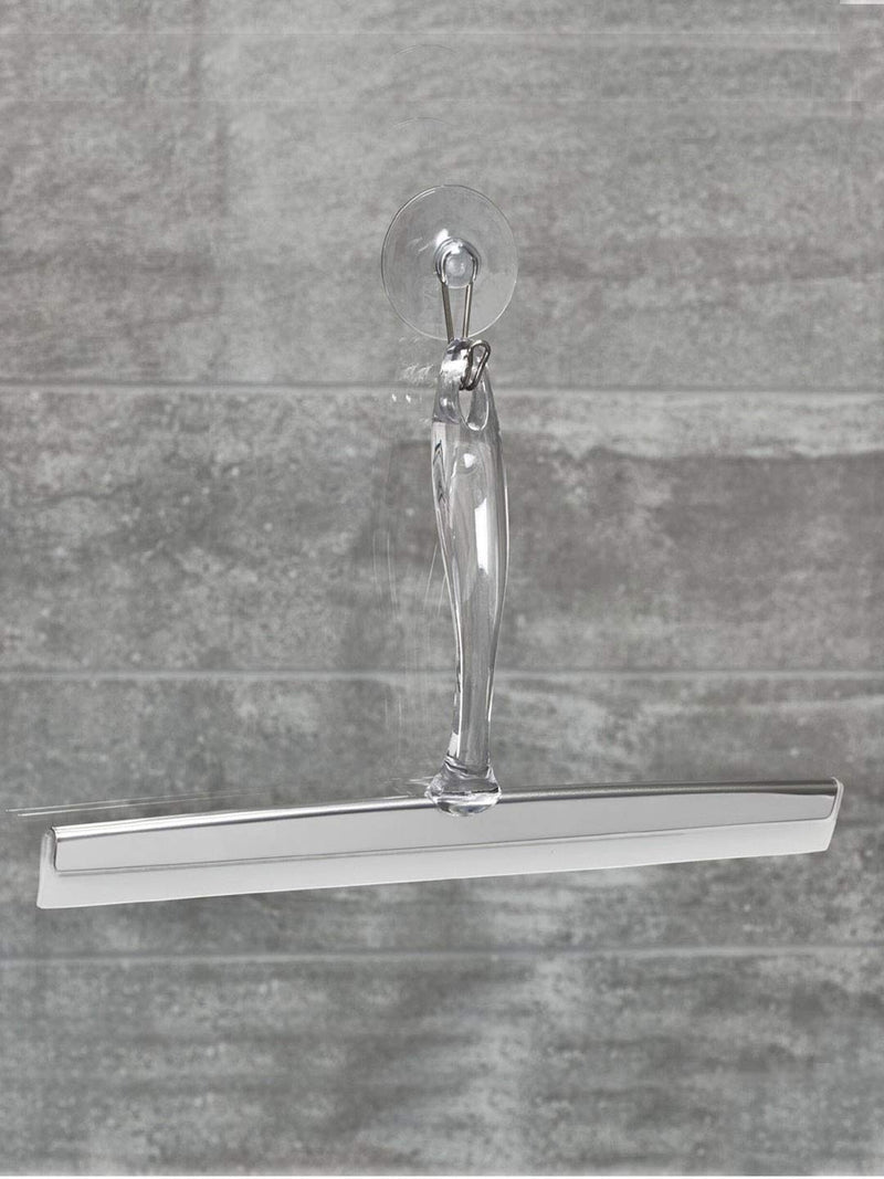 [Australia] - iDesign Zia Metal and Plastic Bathroom Squeegee for Shower, Glass Doors, Floors, Mirrors, with Suction Hook Holder , 12 Inches, Clear and Stainless Steel 12" Inch Set of 1 