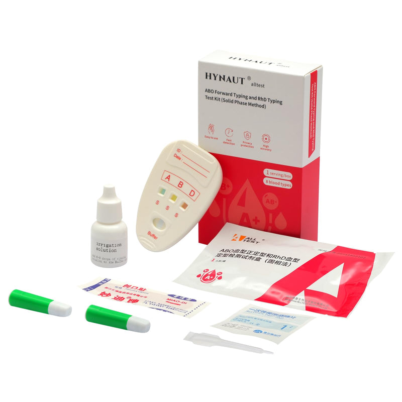 8-Type Blood Group Testing Kit (Complete Set) Rapidly detects Type A, B, O, AB, or RH blood type—results in minutes— Includes safety lancet, micropipette, and cleaning swabs— Individually packaged