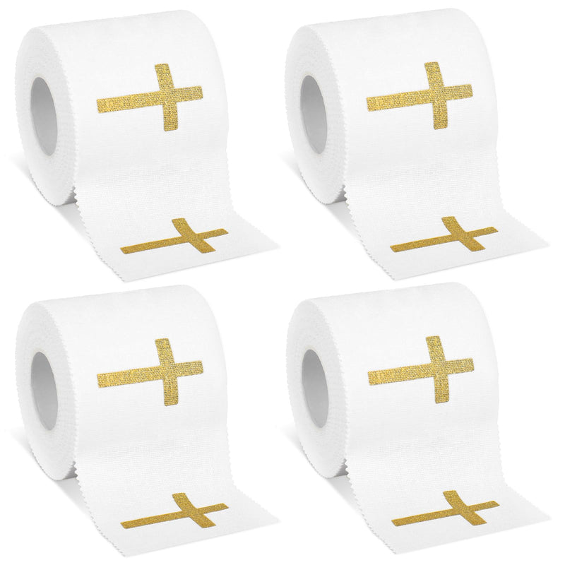 Whaline 4 Rolls Christian Athletic Tapes White Gold Cross Sport Tapes First Aid Injury Wrap for Gymnastics Trainers Wrist Knee Ankle, 2 Inch x 23 Ft