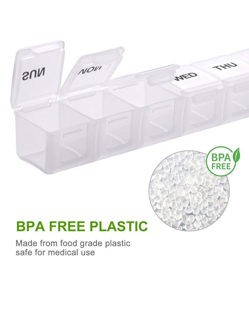 Sukuos Extra Large Weekly Pill Organizer 2 Pcs, Daily Pill Box 7 Day Pill Cases for Medicines, Vitamin, Fish Oils or Supplements, Easy to Clean Black+white