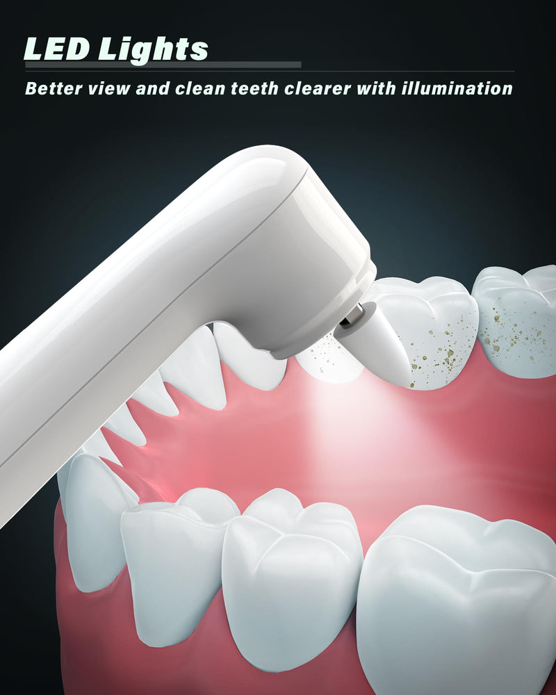 [Australia] - Tooth Polisher, Rechargeable Tooth Whitening Kit for Teeth Cleaning and Whitening, with 3 Tooth Polish Paste and 5 Brush Heads, LED Light, Easy to Use at-Home Personal Dental Care Kit White 