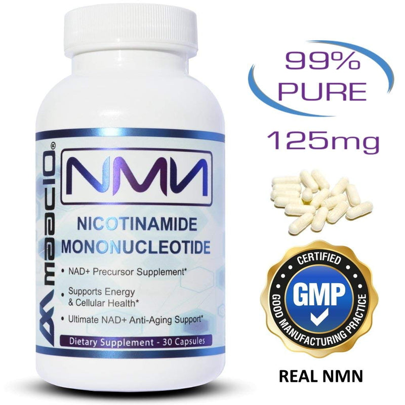 MAAC10 NMN 125mg 99% Pure Pharmaceutical Grade Supplement, 30 Capsules | Real Nicotinamide Mononucleotide for Healthy Aging, The Most Powerful NAD+ Precursor More Stable Than Riboside 1 Pack (125)